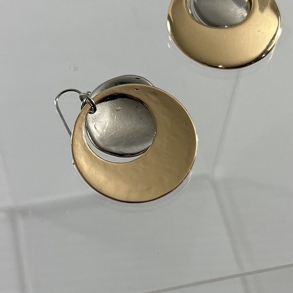 Metal Earrings Dangle Silver Tone Gold Tone Circles 2" Long - Picture 2 of 5